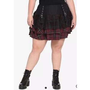 Hot Topic Maroon Plaid Yoke Skirt Plus Size XL